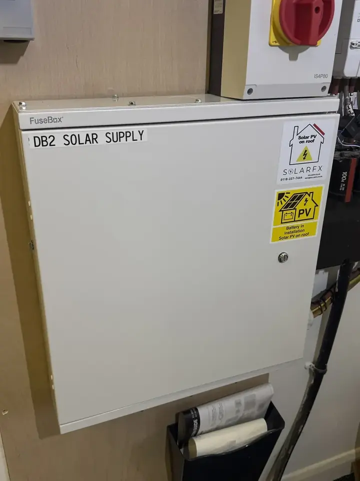 Labelled DB2 solar supply board with isolator above